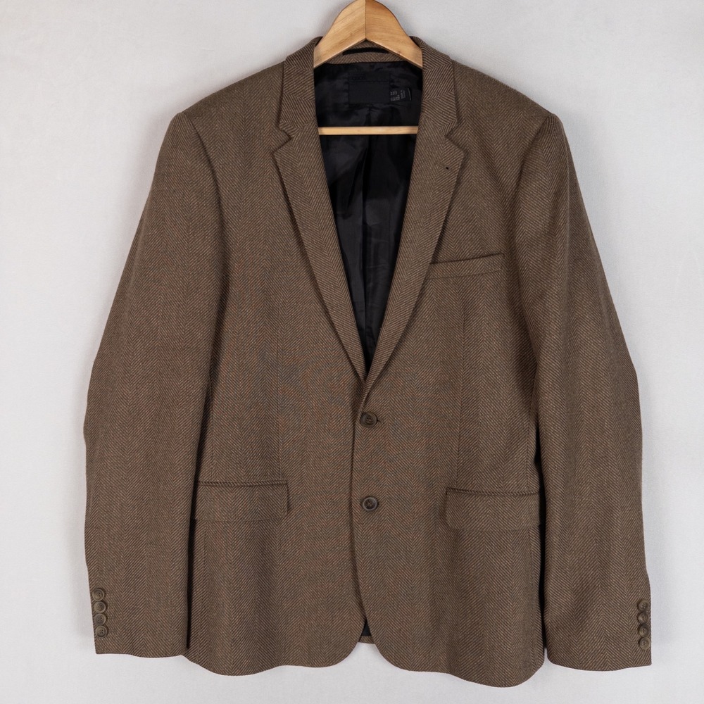 ASOS Mens Blazer 44 Brown Herringbone Wool Blend Smart Casual Sport Coat